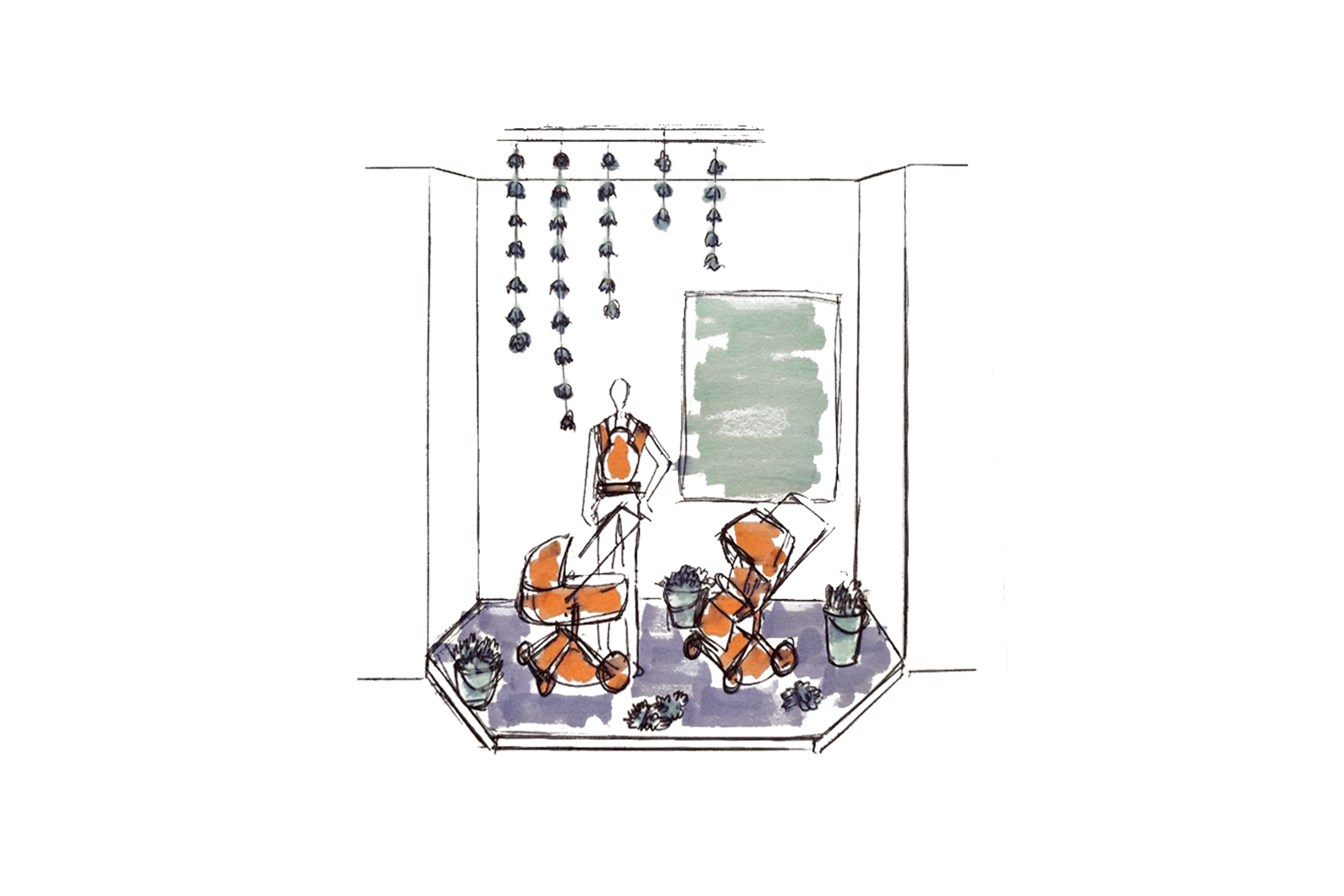Cybex Flagship — Amsterdam, NL visual merchandise sketch